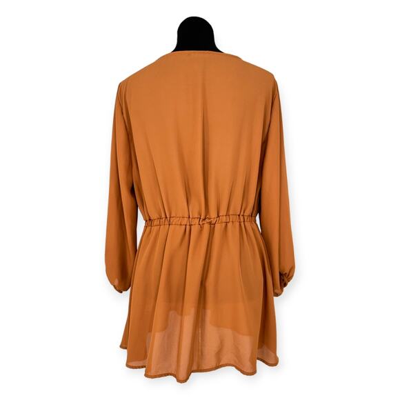 TORRID | Plus Sz 1 | Dusty Orange Surplice Neck 3/4 Sleeve Tie Waist Long Blouse - Picture 8 of 12